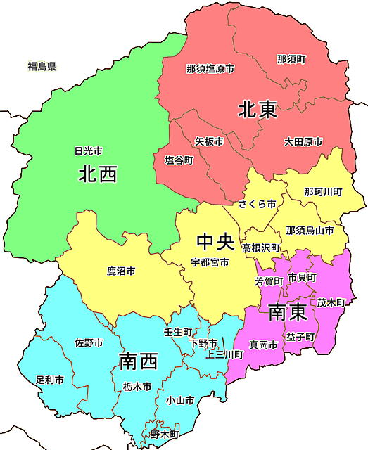 栃木県の地図